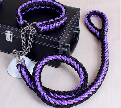 Double Strand Rope Dog Leash & Collar Set | Metal P-Chain Buckle, National Color Design for Large Dogs – 1.2m Length