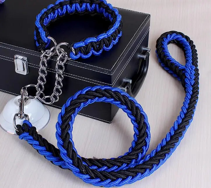 Double Strand Rope Dog Leash & Collar Set | Metal P-Chain Buckle, National Color Design for Large Dogs – 1.2m Length