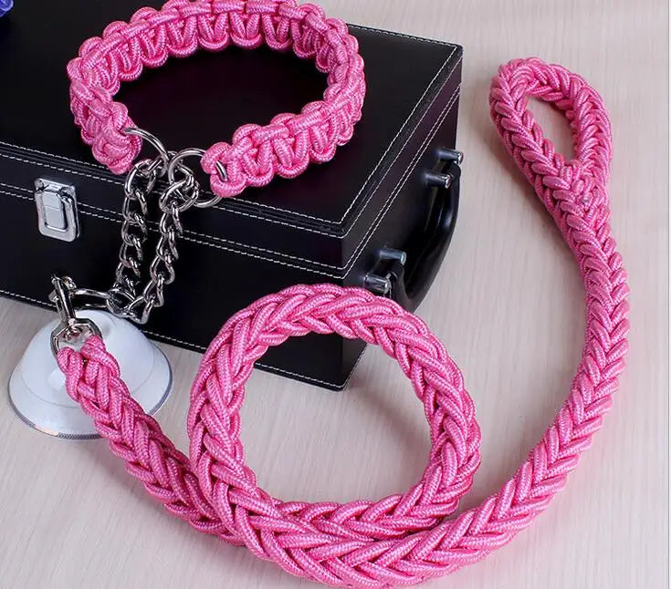 Double Strand Rope Dog Leash & Collar Set | Metal P-Chain Buckle, National Color Design for Large Dogs – 1.2m Length