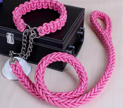 Double Strand Rope Dog Leash & Collar Set | Metal P-Chain Buckle, National Color Design for Large Dogs – 1.2m Length