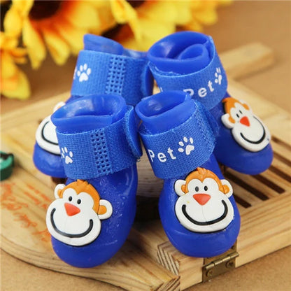 4PCS Waterproof Pet Dog Shoes | Anti-Slip Rain & Snow Boots for Small Dogs, Cats & Puppies – Summer Outdoor Footwear