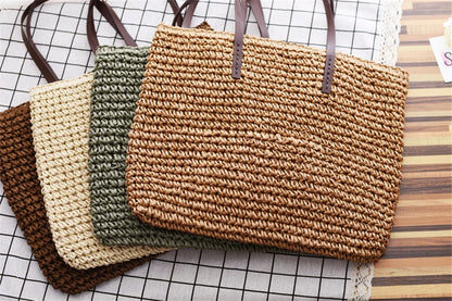 Women Handbag Summer Beach Bag Rattan Woven Handmade Knitted Straw Large Capacity Totes Leather Women Shoulder Bag Bohemia New