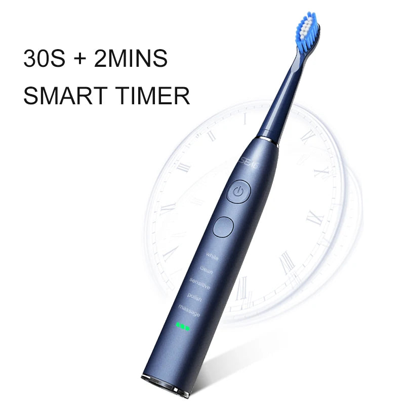Seago SG-575 Sonic Electric Toothbrush | USB Rechargeable Toothbrush with 360-Day Battery Life, 4 Brush Heads & Travel Box
