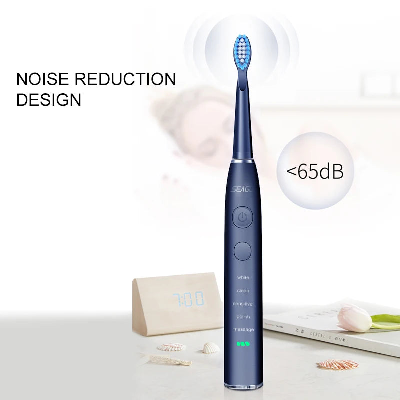 Seago SG-575 Sonic Electric Toothbrush | USB Rechargeable Toothbrush with 360-Day Battery Life, 4 Brush Heads & Travel Box