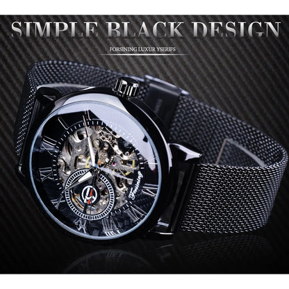 Fashion Forsining Top Brand Retro Design Skeleton Sport Mechanical Watch Luminous Hands Transparent Mesh Bracelet For Men Luxury