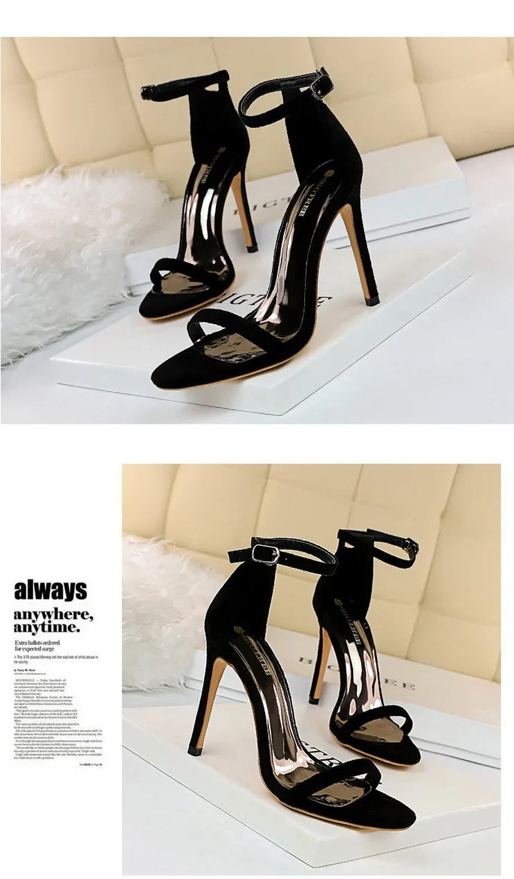 BIGTREE Shoes Summer Women Sandals Suede Hollow High Heels Stiletto Fashion Sandles Women Heels Ladies Shoes Women's Sandals
