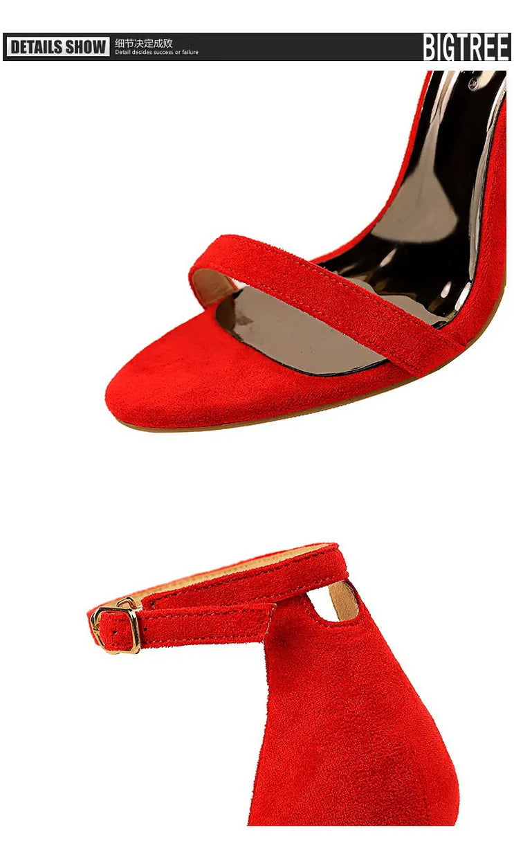 BIGTREE Shoes Summer Women Sandals Suede Hollow High Heels Stiletto Fashion Sandles Women Heels Ladies Shoes Women's Sandals