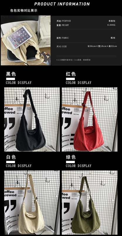 Women's Shoulder Bag Large Canvas Crossbody Bags for Women 2023 Cotton Cloth Fashion Korean Female Students School Bag Handbags