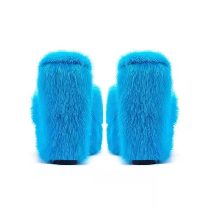 New Fur Slippers Women's Wedge Heel Shoes Women High-heeled Furry Drag Fashion Outdoor All-match Shoes Slippers Furry Slides