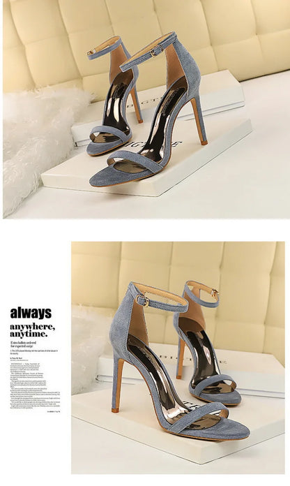 BIGTREE Shoes Summer Women Sandals Suede Hollow High Heels Stiletto Fashion Sandles Women Heels Ladies Shoes Women's Sandals