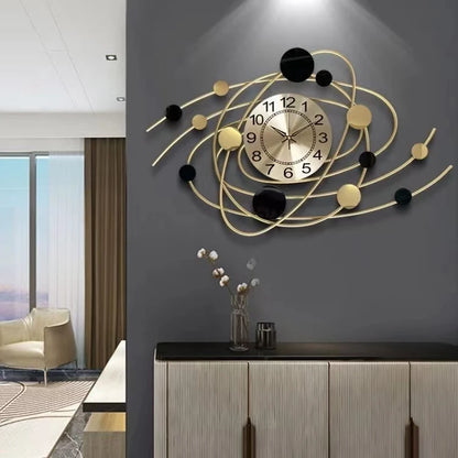 Large Modern 3D Metal Wall Clock | Creative Gold Iron Designer Hanging Clock for Home & Living Room Decor (71.5x41.5cm)