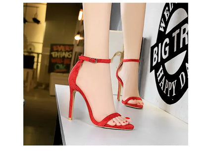 BIGTREE Shoes Summer Women Sandals Suede Hollow High Heels Stiletto Fashion Sandles Women Heels Ladies Shoes Women's Sandals