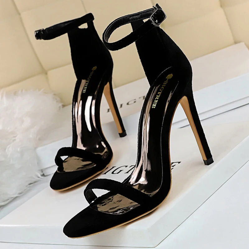 BIGTREE Shoes Summer Women Sandals Suede Hollow High Heels Stiletto Fashion Sandles Women Heels Ladies Shoes Women's Sandals