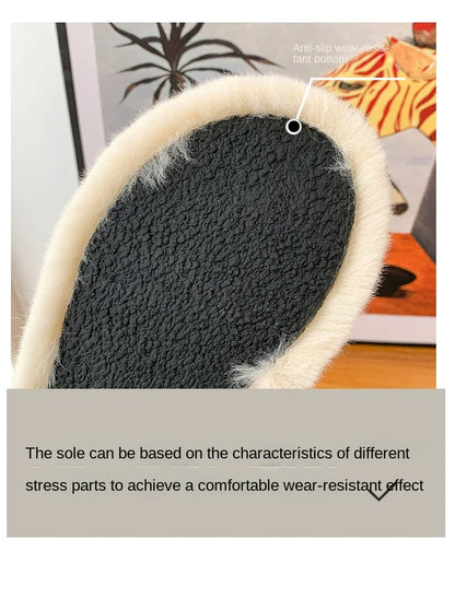 Women's 2021 Autumn/Winter New Flat Bottom One Word Warm Outerwear with Double Hairy Slippers for Foreign Trade