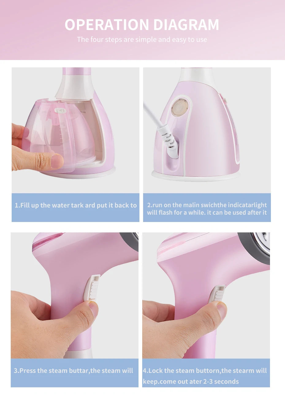 SaengQ 1500W Handheld Garment Steamer | Fast-Heat Portable Fabric Steam Iron with 280ml Tank for Clothes & Home Use