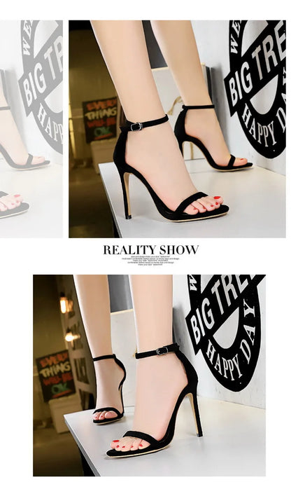 BIGTREE Shoes Summer Women Sandals Suede Hollow High Heels Stiletto Fashion Sandles Women Heels Ladies Shoes Women's Sandals