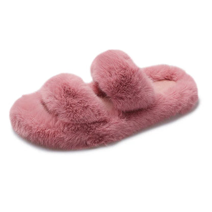 Women's 2021 Autumn/Winter New Flat Bottom One Word Warm Outerwear with Double Hairy Slippers for Foreign Trade