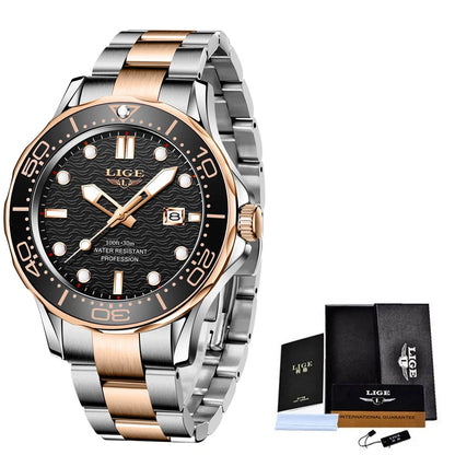2025 LIGE New Business Mens Watches Top Brand Luxury Dive Watch For Men Waterproof Date Clock Sport Watch Relogio Masculino+Box