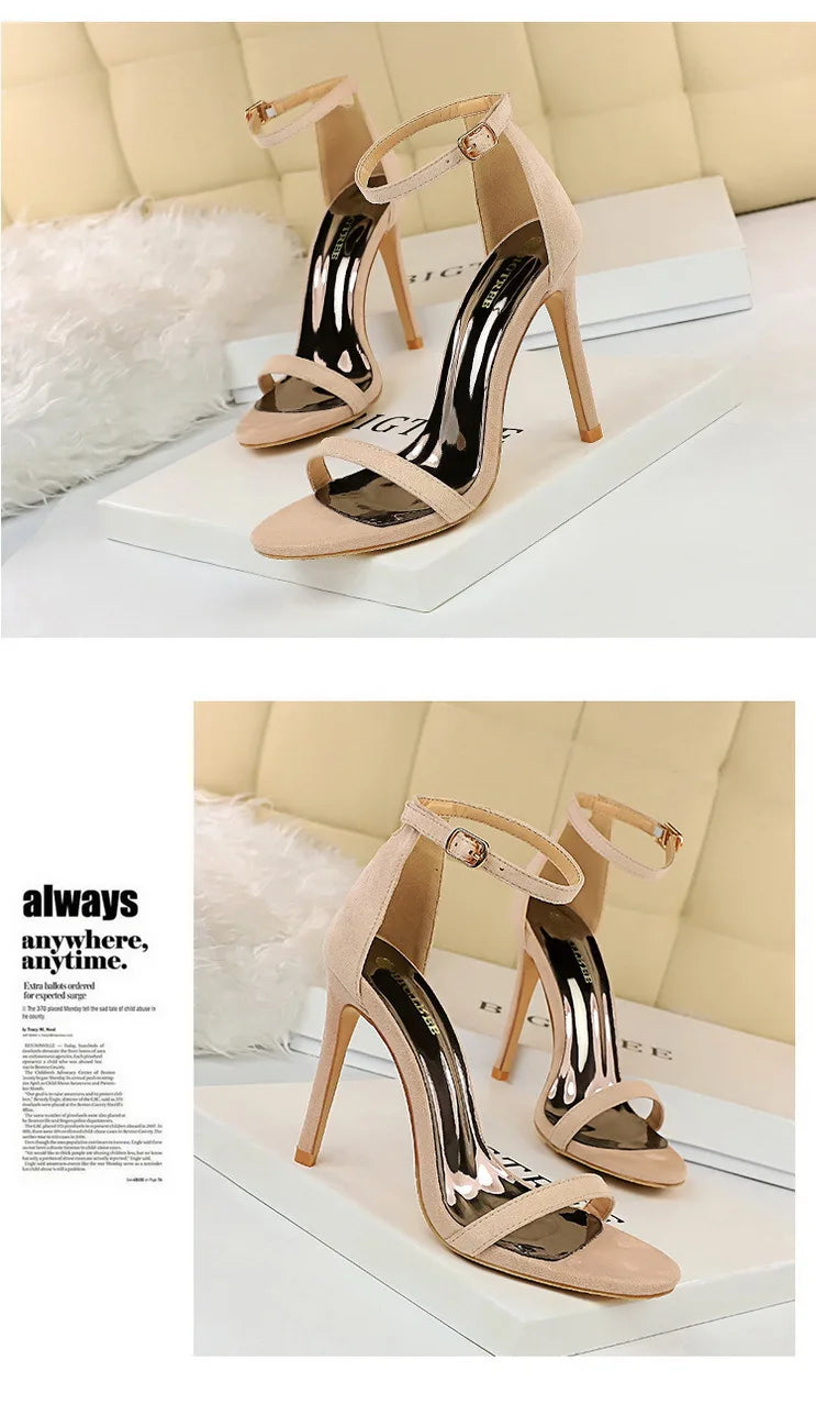 BIGTREE Shoes Summer Women Sandals Suede Hollow High Heels Stiletto Fashion Sandles Women Heels Ladies Shoes Women's Sandals