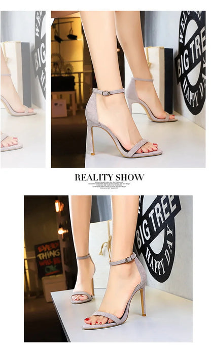 BIGTREE Shoes Summer Women Sandals Suede Hollow High Heels Stiletto Fashion Sandles Women Heels Ladies Shoes Women's Sandals