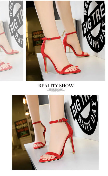 BIGTREE Shoes Summer Women Sandals Suede Hollow High Heels Stiletto Fashion Sandles Women Heels Ladies Shoes Women's Sandals