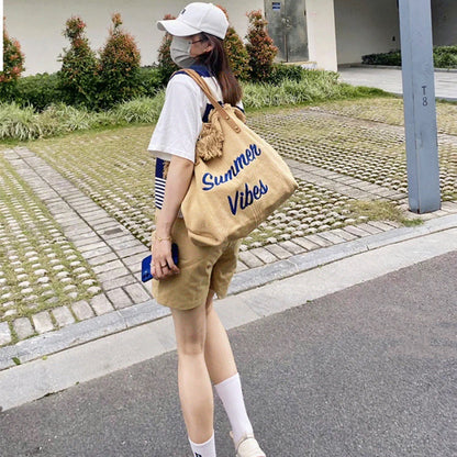 Handbag Woman Bag Design Simple Niche Travel  Beach Tote Bag Tassel Letter Embroidery Fashion Large Capacity Shoulder Bags 2022