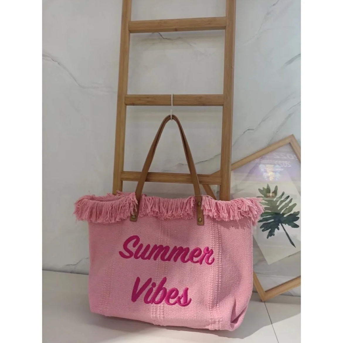 Handbag Woman Bag Design Simple Niche Travel  Beach Tote Bag Tassel Letter Embroidery Fashion Large Capacity Shoulder Bags 2022