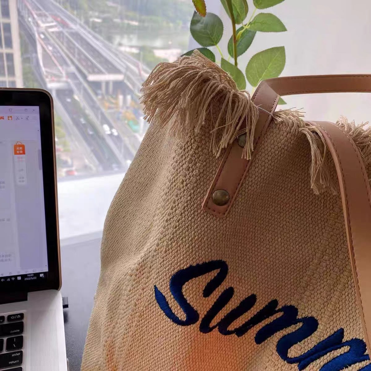 Handbag Woman Bag Design Simple Niche Travel  Beach Tote Bag Tassel Letter Embroidery Fashion Large Capacity Shoulder Bags 2022