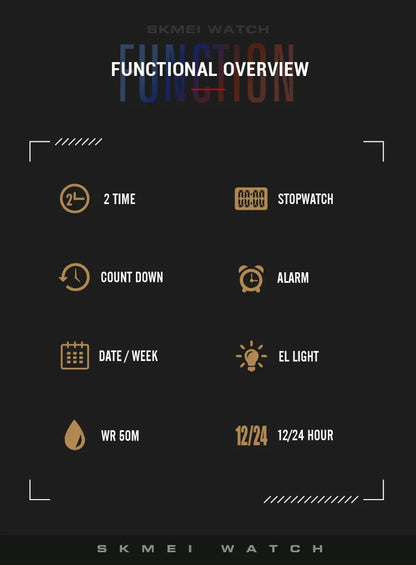 SKMEI 1988 Digital Sport Watch for Men LED Display Military Countdown Military Wristwatches Waterproof Mens Reloj Hombre 1628