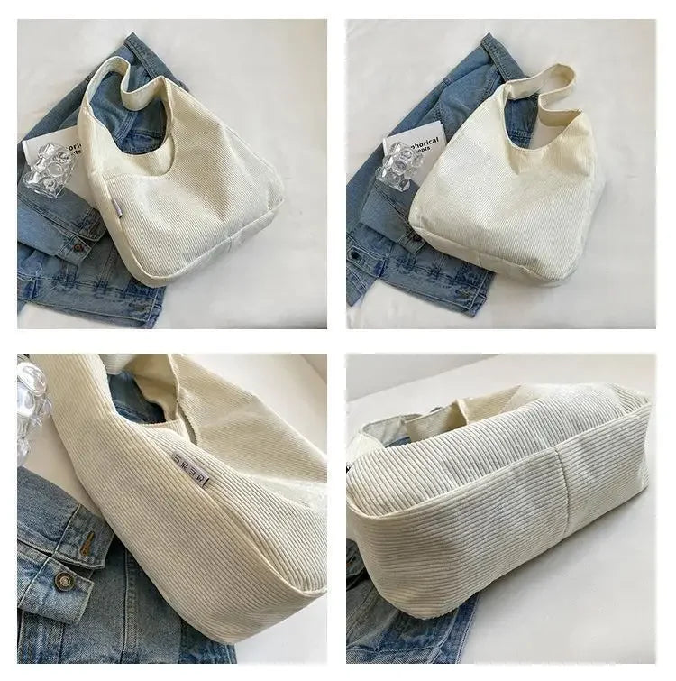 Canvas Shoulder Women's Tote Bag Corduroy Simple Casual Large Capacity Designer Handbags For Women Travel Solid Shopper Bag