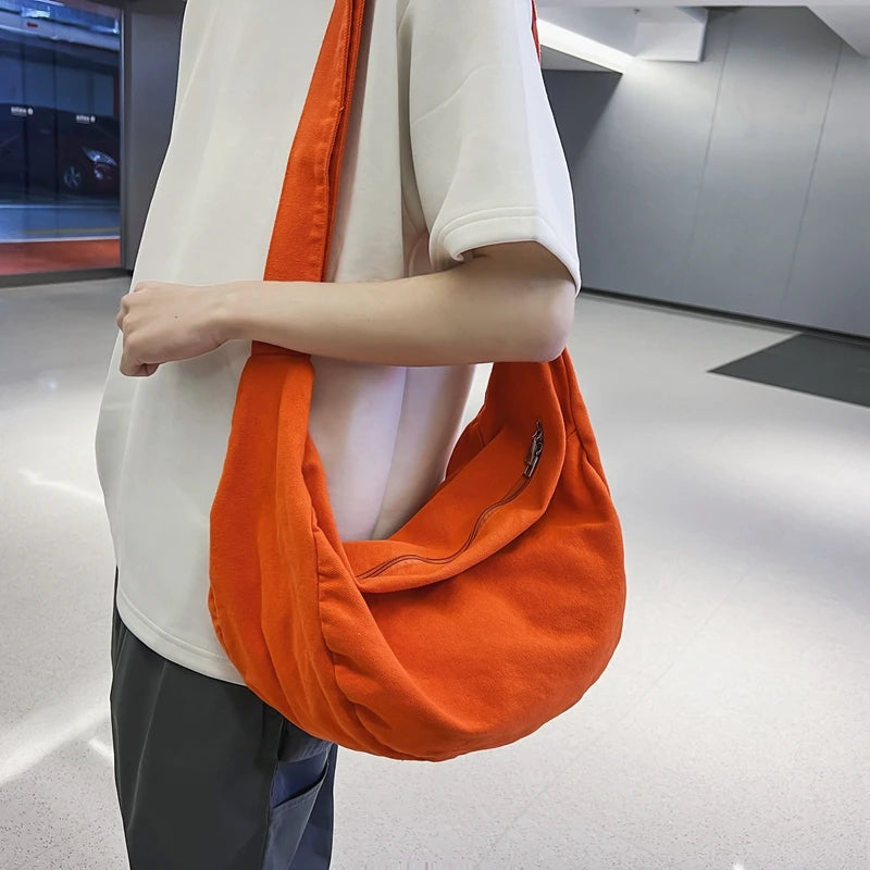 Solid Color Canvas Female Crossbody Bags For Women Large Capacity Shopping Messenger Bag Student Shoulder Bag Unisex School Bag