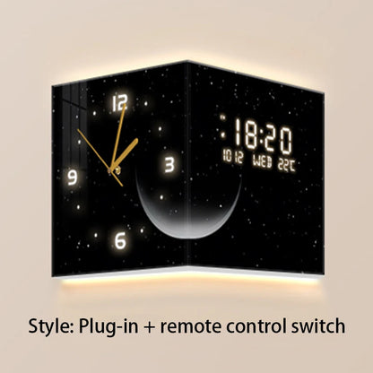 Modern Luxury Luminous Corner Wall Clock | Silent Digital Calendar Clock for Living Room & Bedroom Home Decor