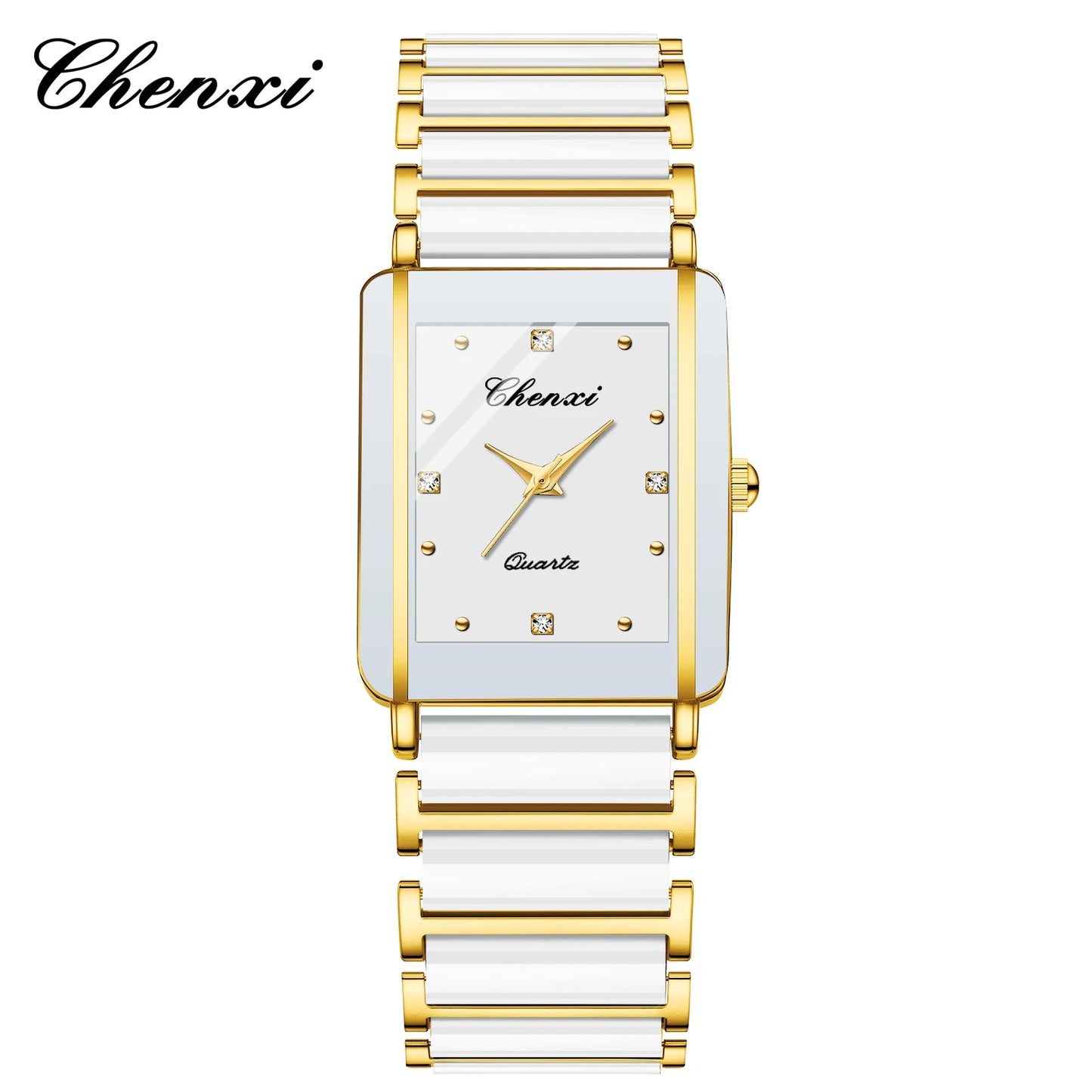 CHENXI 104A Fashion couple watches Rectangle Quartz Watch for Women Men Lovers Simulated-ceramics relojes para damas reloj mujer