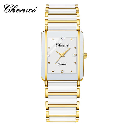 CHENXI 104A Fashion couple watches Rectangle Quartz Watch for Women Men Lovers Simulated-ceramics relojes para damas reloj mujer