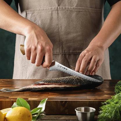 HEZHEN 7.3 Inch Fillet Knife 10Cr15CoMoV Steel Core Damascus Steel Kitchen Knife Cooking Cutlery Kitchen Tools Filleting Knife