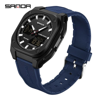 SANDA Quartz Watches for Men's Luxury Military Sport Chronograph Waterproof LED Dual Display Electronic Man Watches Reloj Hombre