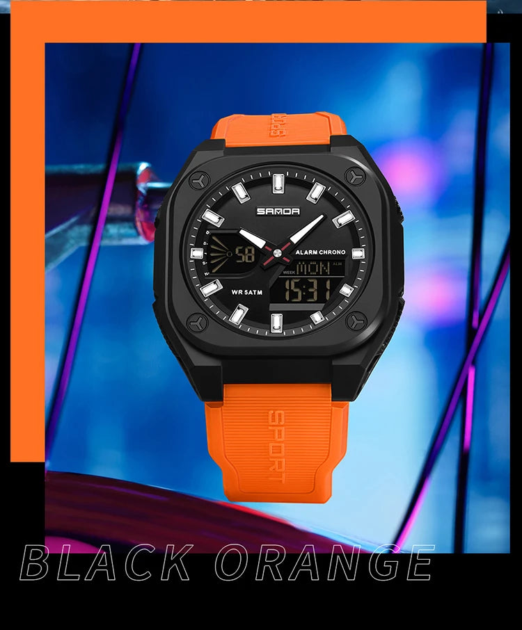 SANDA Quartz Watches for Men's Luxury Military Sport Chronograph Waterproof LED Dual Display Electronic Man Watches Reloj Hombre