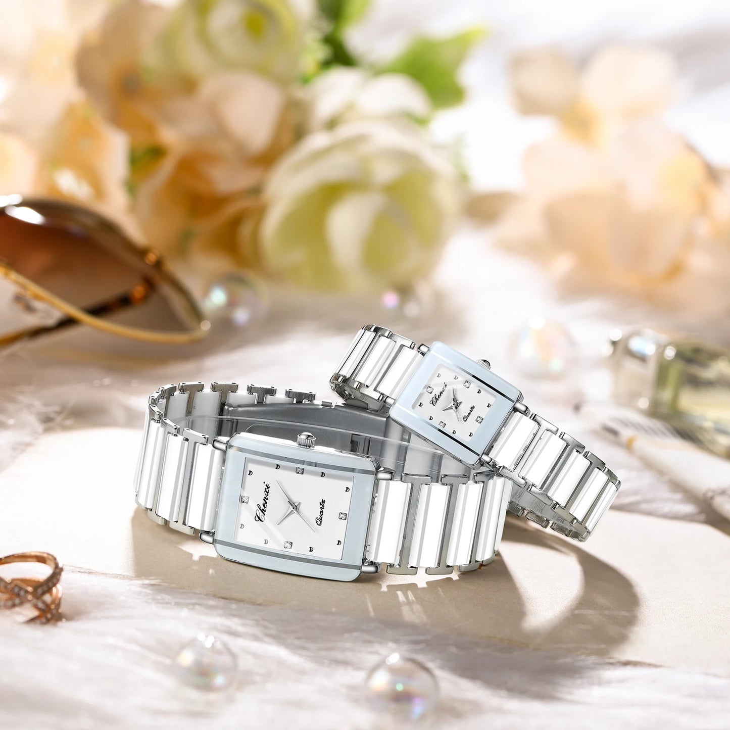 CHENXI 104A Fashion couple watches Rectangle Quartz Watch for Women Men Lovers Simulated-ceramics relojes para damas reloj mujer