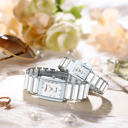 CHENXI 104A Fashion couple watches Rectangle Quartz Watch for Women Men Lovers Simulated-ceramics relojes para damas reloj mujer