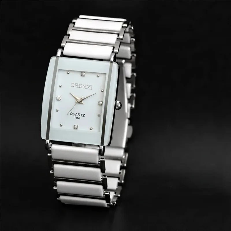 Fashion Rectangle Watch Women White Simulated Ceramics Watches Men Women Casual Quartz Wristwatches Couple Watch Unique Watch