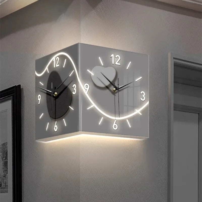 Luxury LED Wall Clock | Modern Luminous Silent Electronic Corner Clock for Living Room Home Decoration