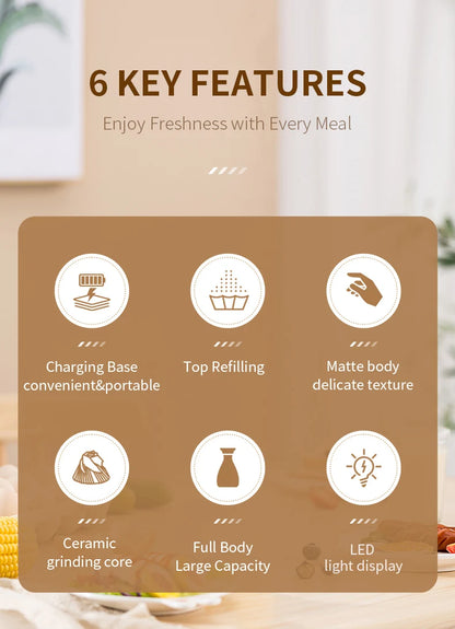 2Pcs/Set USB Rechargeable Automatic Pepper Grinder Salt And Pepper Mill Adjustable Coarseness Spice Grinder with LED for Kitchen