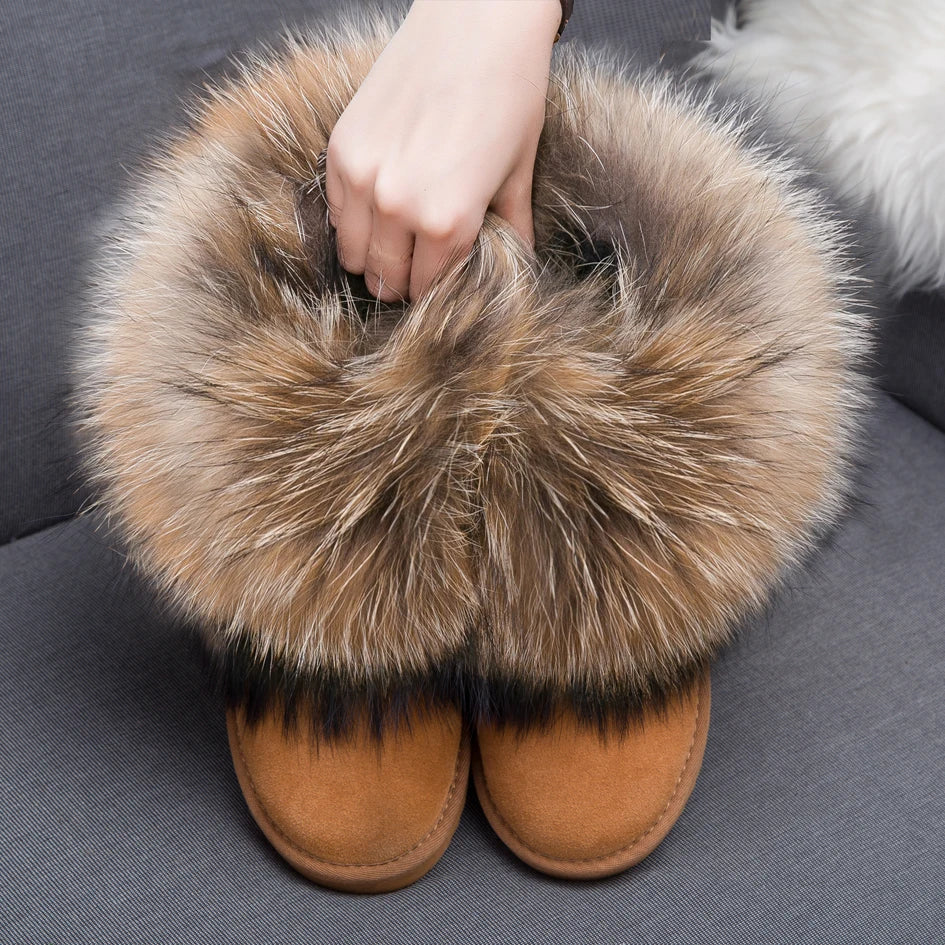 2024 Fur One Fox Hair Snow Boots Women'S Leather Low Short Tube Fashion Cowhide Snow Boots Women'S Short Boots