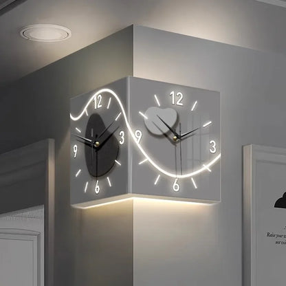 Luxury LED Wall Clock | Modern Luminous Silent Electronic Corner Clock for Living Room Home Decoration