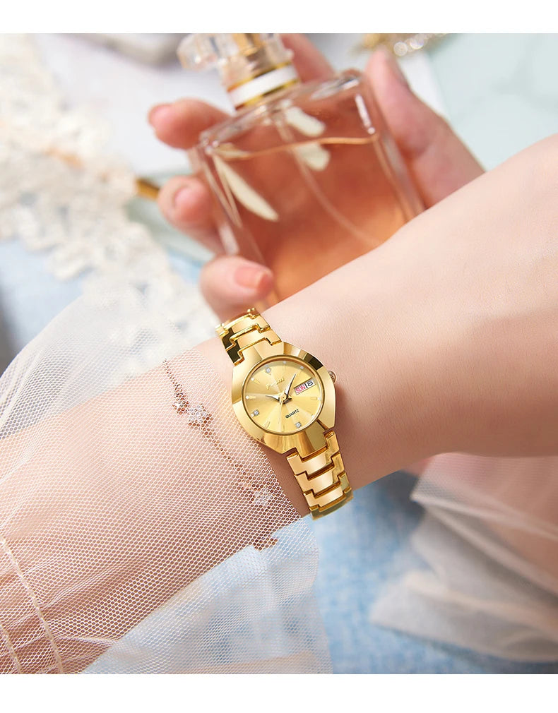 Swiss Brand POSHI Women Watch Stainless Steel Simple Waterproof Luminous with Date Week Quartz Watches Elegant Bracelet for Gift