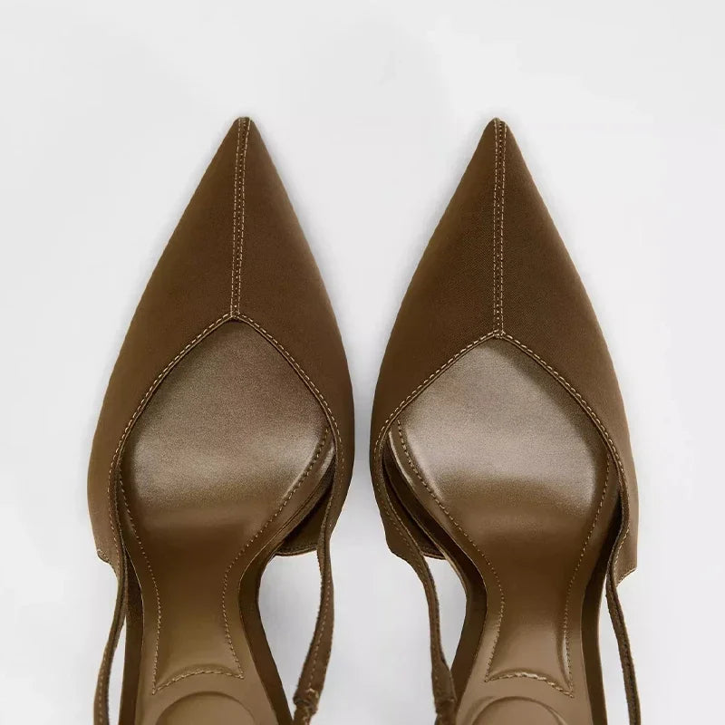 2025 New Summer Heeled Sandals Elegant Back Strap Designer Pumps Women Sexy Pointed Toe High Heels Fashion Banquet Dress Shoes