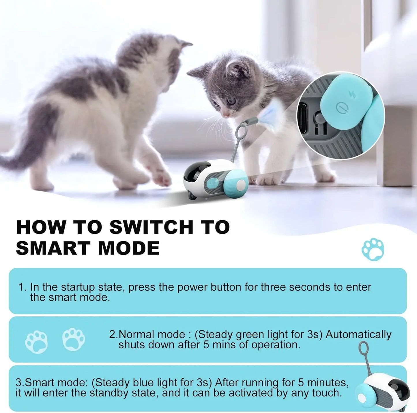 Smart Cat Toy 2 Modes Automatic Moving Remote Controlled
