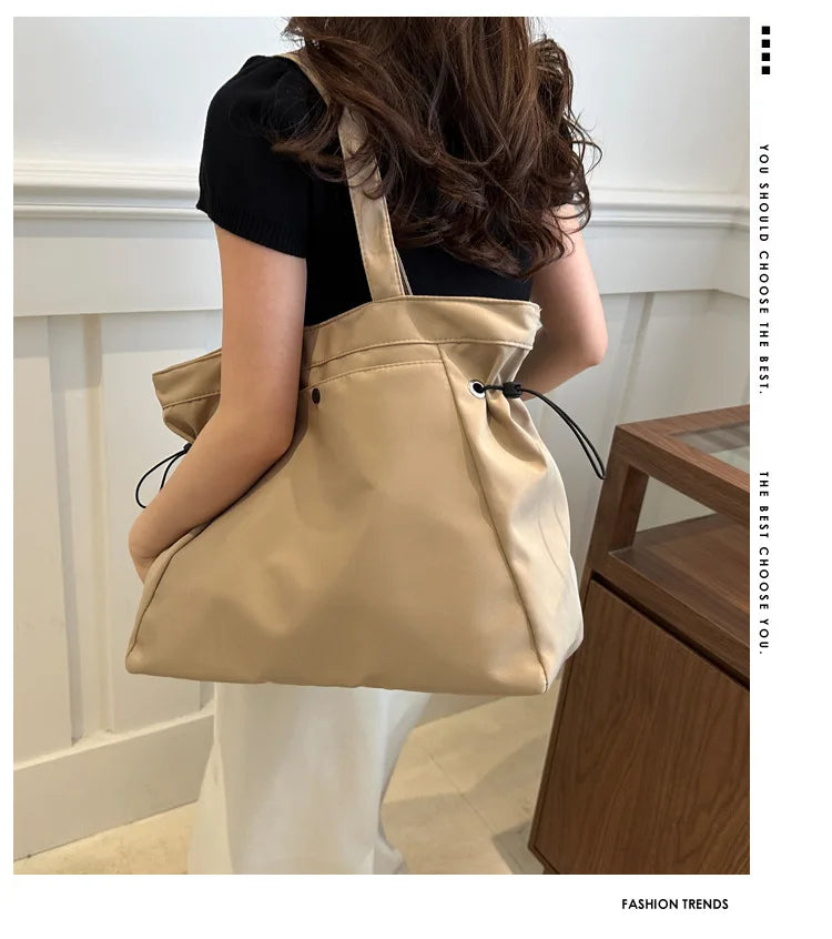 Casual Fashion Large Capacity Tote Bag Simple Travel Bag Women Large Shoulder Bag Aesthetic Handbags Drawstring Tote Handbag