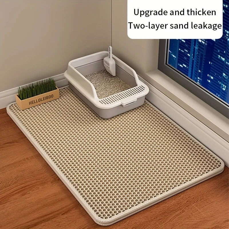 Large Cat Litter Mat | Double-Layer Honeycomb Design, Waterproof & Easy-to-Clean Scatter Control Pad