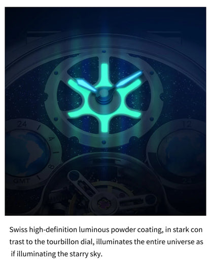 IDEAL KNIGHT 6808 Man Watch Blue Earth Dial Hollow Mechanical Watches For Men Waterproof Tourbillon Men's Automatic Wristwatches